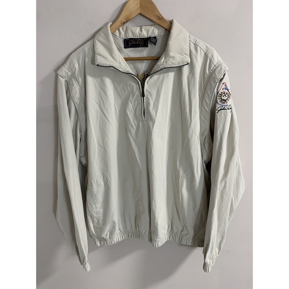 Vintage John Daly Jacket Beige Lion Embroidered Golf Convertible Vest Mens L